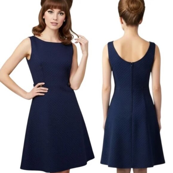 Modcloth Navy Blue So Sixties Signature Textured Sleeveless Retro Dress 1X - Picture 2 of 10